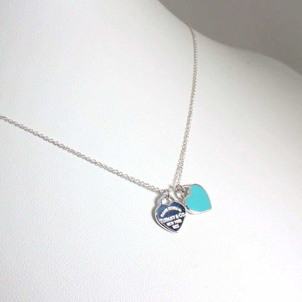 TIFFANY & Co. 925 Blue Enamel Return to Tiffany Double Heart Tag Pendant - Picture 4 of 11